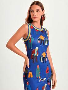 CAJUNI People's Market Print Knit Mid Dress,Summer Dresses For Women, - Royal Blue - View 5