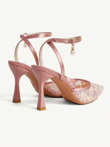 CUCCOO CHICEST Women Shoes Autumn New Mesh Strap Stiletto High Heels Pointed Toe Closed Toe Embroidered Sandals - Pink - View 5