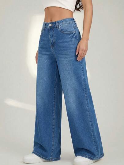 Ticali Pantalón Estilo Urbano y Moderno de Talle Alto y Pierna Ancha en Mezclilla, Corte Recto Relajado y Holgado para Mujer 2KA07/4KA03/2KA12