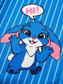 1pc Tween Girl Comfortable & Fashionable Blue & White Striped Wide Leg Pants, Designed With Cute Rabbit & "HAPPY EASTER" Graphic Elements, Suitable For Casual Wear, Home, School, And Outings - Multicolor - View 5