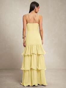 Silquee Elegant Banquet/Date Layered Hem Spaghetti Strap Dress,Summer Dresses For Women - Light Yellow - View 2