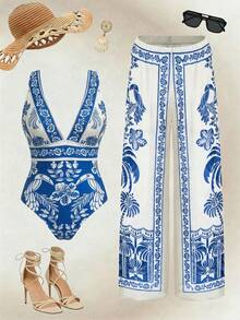 Swim Oasis 26SS Spring/Summer Vacation Elegant Black & White Seashell Retro Pattern Boho Halter Top, Matching With Skirt - Multicolor - View 6