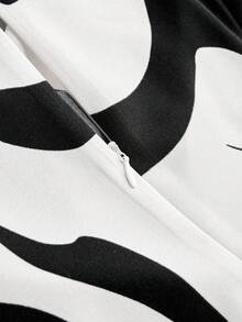 SHEIN Franclia Falda plisada de línea A con estampado casual y elegante para uso diario - Blanco y Negro - Ver 6