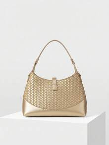 MOTF PREMIUM LADIES EXQUISITE WOVEN BENDING PU HANDBAG - Gold - View 4