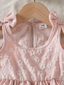 SHEIN Bộ đồ mùa hè dễ thương cho bé gái gồm áo sát nách hoa hồng và quần, trang trí nơ, phù hợp cho sinh nhật 2 tuổi, dã ngoại và du lịch - Hồng - Xem 3