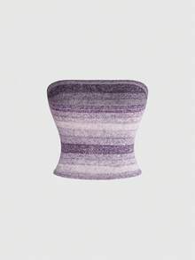 ROMWE Áo ống dệt kim ombre kiểu dáng thoải mái, thích hợp cho kỳ nghỉ và thời gian thư giãn. - Màu tím - Xem 2