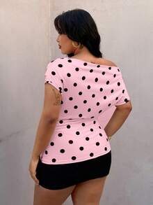 Rustia Camiseta sin mangas de cuello de pico con lunares, talla grande, primavera/verano - Rosa - Ver 2