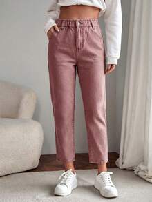 EMERY ROSE Plus Size Casual Washed Tapered Jeans Holiday Vacation Dusty Pink Summer - Dusty Pink - View 2