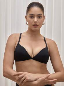 Bralution Women's Black Casual Comfy Fabric Plain Padded Bra - Black - View 4