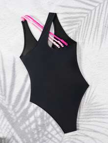 Swim SPRTY Áo tắm liền thân màu đen trơn gợi cảm, hở lưng, cắt cao dành cho nữ, thích hợp cho kỳ nghỉ biển. - màu đen - Xem 6