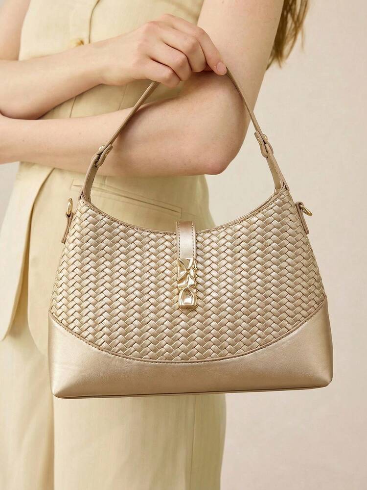 LADIES EXQUISITE WOVEN BENDING PU HANDBAG