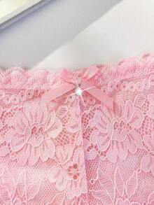 PetitDoll 1 chiếc quần lót dây ren màu hồng có nơ dành cho nữ - Hồng - Xem 3