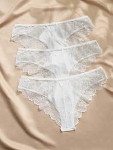 Charlaine 3pcs/Pack Low Waist Lace Panties - White - View 2