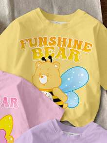 SHEIN X Care Bears 女童夏季休闲小熊印花T恤 - 彩色 - 查看 4