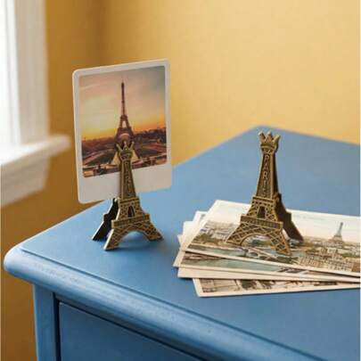 Joivida 1pc Creative Retro Iron Tower Metal Business Card Holder, Photo Holder, Message Holder, Suitable For Christmas, Halloween, Easter, New Year, Valentine's Day, Birthday Gifts
