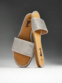 SHUZIA 圓頭水鑽平底涼鞋 - 銀色 - 查看 7