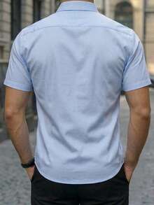 Manfinity Bizformal Men's Business Casual Embossed Fabric Short Sleeve Shirt, Formal - Baby Blue - View 2