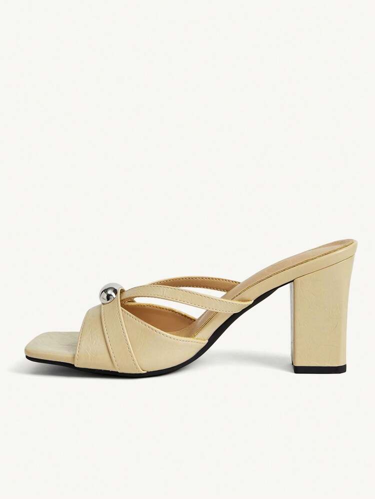 CUCCOO CHICEST Women Shoes French Metal Buckle Square Heel Sandals Apricot Versatile Banquet High Heel Sandals