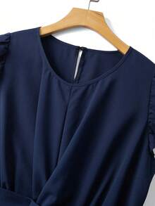 GlowEve CURVE Plus Size Women's Round Neck Twist Knot Cap Sleeve Blouse, Suitable For Daily Commute, Outing, And Social Events - Navy Blue - View 6