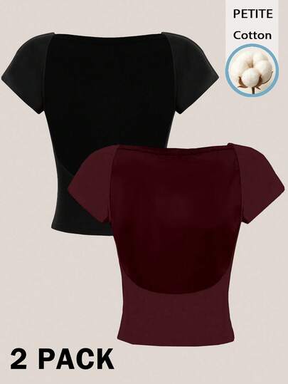 SHEIN EZwear Áo thun dáng nhỏ nhắn, gợi cảm, hở lưng, 95% cotton, màu đen và đỏ đậm, thích hợp cho mùa xuân/hè.