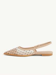 CUCCOO CHICEST 新款法式尖头性感网眼拼接波点后跟带平底女鞋 - 杏色 - 查看 5