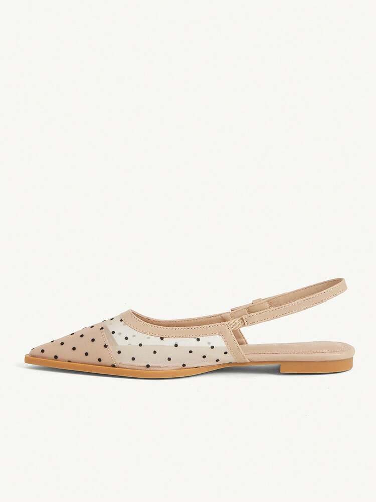 CUCCOO CHICEST Women Shoes New French Pointed Sexy Mesh Stitching Polka Dots Rear Strap Flat Women's Shoes