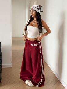 SHEIN HypeZone 2pcs/Set Women Street Casual Sports Racewear Bandeau Top And Pants - Multicolor - View 5