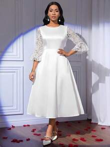 SHEIN Lady Đầm ren tay ngắn thanh lịch dành cho nữ - Nhiều màu - Xem 7