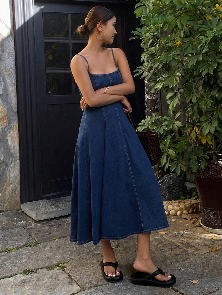 Women's Vacation Style Spaghetti Strap Denim Dress