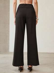 MOTF PREMIUM HIGH WAIST METAL DECOR LOOSE STRAIGHT LEG SUIT PANTS - Black - View 3