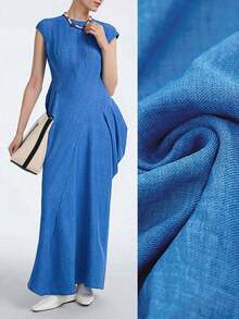 EMERY ROSE Đầm nữ thời trang cổ tròn, xếp ly, vạt bất đối xứng, vai tròn, kiểu dáng lãng mạn, thanh lịch, thích hợp đi làm, hẹn hò, dự tiệc, ăn tối, mùa xuân/hè. - Màu xanh lam - Xem 4