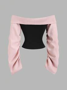 Sweetra Gothic Style Asymmetrical Ruffle Long Sleeve Off-Shoulder Sexy Party Blouse For Women, Autumn Fashion, Waist Cinched Design - Multicolor - View 2