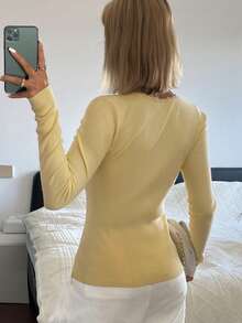 Áo khoác cardigan nữ tối giản, màu trơn phối ren tương phản, tay dài, cài nút. - Màu vàng - Xem 3