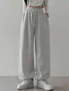 DAZY Quần jogger cạp chun kiểu dáng thường ngày cho bé gái tuổi teen - Màu Xám nhạt - Xem 3