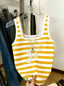 Resyla Women's Fitted Camisole Top With Shrimp Print, Yellow - Multicolor - View 3