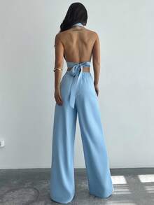Firerie Women's Elegant Romantic 2-Piece Set, Featuring Halter Backless Design In Gray-Blue, Suitable For Party, Beach, Back To School, Date Night, Wedding Season, Birthday, Easter, Spring/Summer, Modest - Blue - View 6