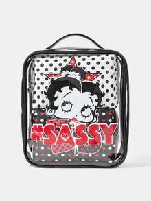 Betty Boop x SHEIN Bộ ba món trong suốt chấm bi đen trắng cổ điển của Miss Betty - màu đen - Xem 2