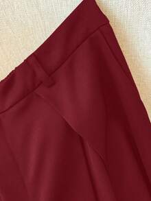 GlowEve CURVE Plus Size Women Solid Color Casual Versatile Commuting Suit Pants - Burgundy - View 3