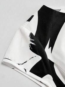 SHEIN Franclia Falda plisada de línea A con estampado casual y elegante para uso diario - Blanco y Negro - Ver 3