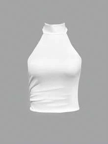 SHEIN PETITE 2 Pieces Black And White Color Backless Sleeveless Top, Elevated Elegance Top,Prom Top,Rave TopFestival,Streetwear,Women Birthday Top,Concert Top,Club Top,Date Night Top,Music Festival Top,High Neck Tops For Women,Body Tops For Ladies - Multicolor - View 3