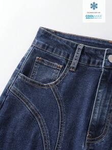 EMERY ROSE Plus Size Women's Spring/Summer Pocketed Button Pleated Washed Denim Skirt - Dark Wash - View 5