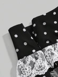 ROMWE Kawaii Chân váy ngắn nữ kiểu retro chấm bi viền ren, dáng nữ sinh, cạp thấp, phù hợp cho mùa tựu trường. - màu đen - Xem 3
