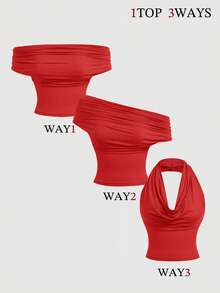 SHEIN MOD 两件套女士双面针织背心，酒红色+黑色 - 紅色 - 查看 3