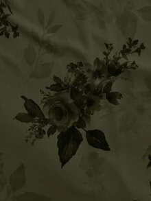 ROMWE Fairycore Women's Floral Print Pleated Drape Design Dress - Army Green - View 3