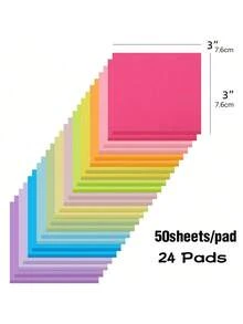 (24 piezas/12 piezas) Notas adhesivas de colores de 3 pulgadas x 3 pulgadas, aptas para uso en el hogar, la oficina y la libreta. - Multicolor - Ver 3