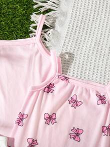 SHEIN 3件套可爱休闲粉色蝴蝶结针织连体衣，适合女宝宝 - 紫色 - 查看 9