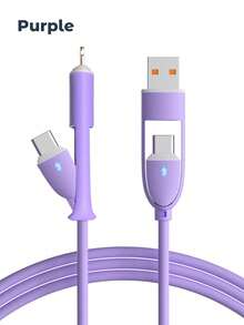 Teckwe Cable de carga 4 en 1 de carga rápida, silicona líquida 1M, cable de carga múltiple con 4 interfaces que se pueden convertir y transferir libremente mientras se carga, adecuado para teléfonos móviles, tabletas, cable USB C - Multicolor - Ver 11