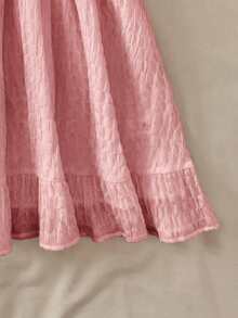 少女夏季休闲度假纯色荷叶边无袖吊带连衣裙，适合夏季约会之夜、海滩度假、女生郊游、海滩度假装扮、女士太阳裙 - 粉色 - 查看 6