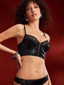 Bộ đồ lót gợi cảm, thời trang và thanh lịch với chất liệu ren PU, có đệm mút dành cho phụ nữ. - màu đen - Xem 3