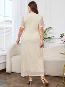 Reflora 大码女士优雅收腰圆领派对连衣裙 - 白色 - 查看 3